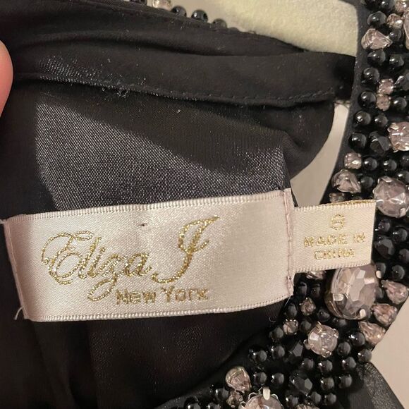 Eliza J Dress Women’s 8 Embellished Tiered Chiffon Halter Gown Black Like New - Picture 5 of 10